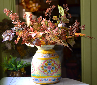 Artificial Autumn Arrangement – Burgundy Vine Leaf, Berry & Birch