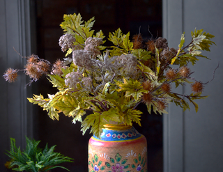 Artificial Autumn Foliage Arrangement with Maple Leaves & Burdock
