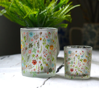 Cottage Bloom Glass Tealight Holders