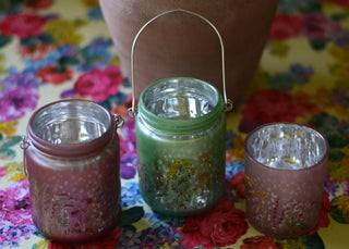 Pearlised Glass Pink & Green T-Light Holders