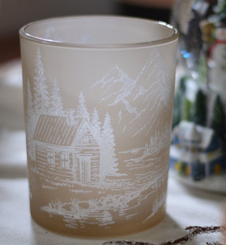 Mountain Scene Glass Tea Light Holders.