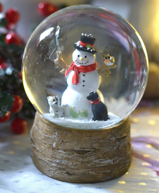 Snowman With Dog & Cat  snow globe