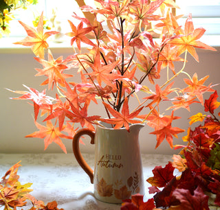 17cm Autumn leaves and Hello Autumn ceramic flower jugs