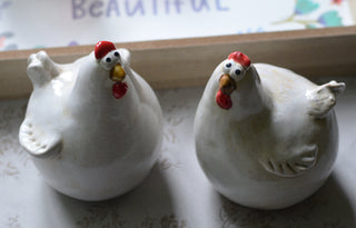 Gladys & Doris Ceramic Hen Ornaments