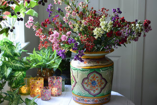 Hand-Painted Green  Decorative Pot | Large Artisan Wooden Vessel