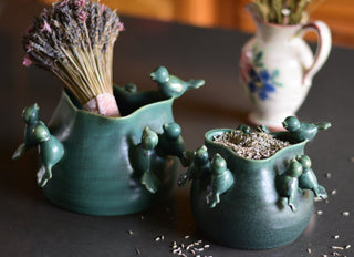 Vintage Dark Green Bird Pots