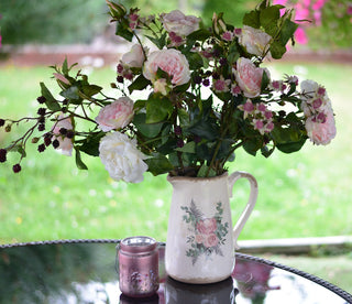 Faux Roses Arrangement with Vintage-Style Jug
