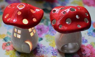 Ceramic toadstool mushroom tealight holder
