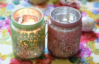 Pearlised Glass Pink & Green T-Light Holders
