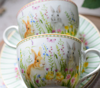 Easter Meadow Bunny Cup & Saucer Set – 240ml (Set of 2)