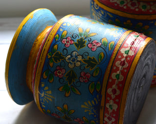 Indian Folk Art Wooden Pot | Hand-Painted Blue Decorative Vessel