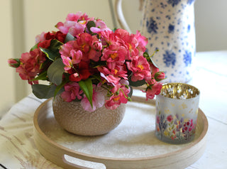 Pink Floral Arrangement & Candle Gift Tray – Cottage Decor