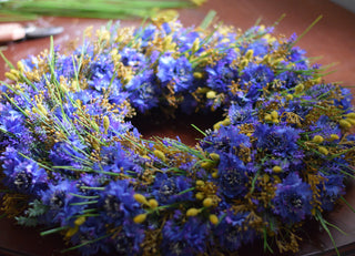Blue Cornflower and Lavender Meadow Wreath