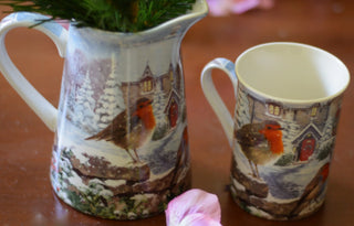 Set: Ceramic  Robin Jug and Mug