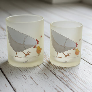Mother Hen Glass Candle Holders
