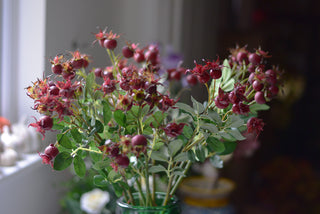 Faux rosehip spray in red color