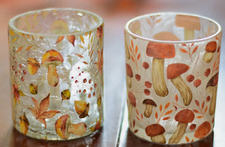 Clear cracked glass and iced autumn tealight holders