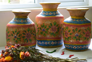 Hand-Painted Honey-Gold Indian Decorative Pot | Original Decorative Vessel
