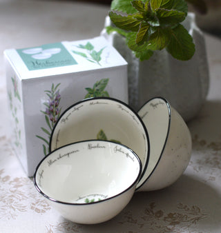Set of 3 Botanical Porcelain Bowls