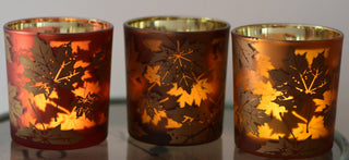 Autumn Leaf Glass Candle Holders – Brown, Orange & Red