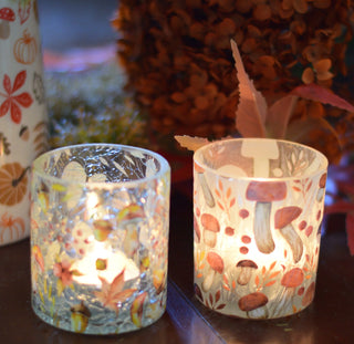 Clear cracked glass and iced autumn tealight holders