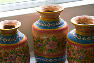 Hand-Painted Honey-Gold Indian Decorative Pot | Original Decorative Vessel