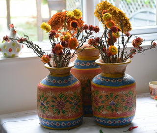Hand-Painted Honey-Gold Indian Decorative Pot | Original Decorative Vessel