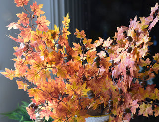 Faux Maple Leaf Stem with Acorns & Pine Cones – 70cm