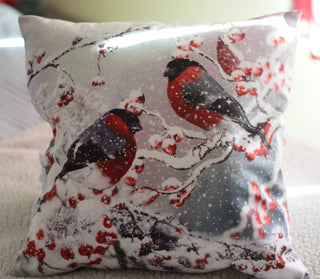 Snowy Robins & Berries Cushion