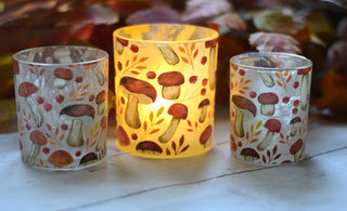 Autumn Mushroom Glass Candle Holder – Three Sizes