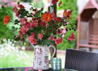 Faux Wild Rose Arrangement in Vintage-Style Jug