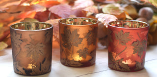 Autumn Leaf Glass Candle Holders – Brown, Orange & Red