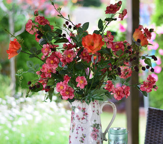 Faux Wild Rose Arrangement in Vintage-Style Jug