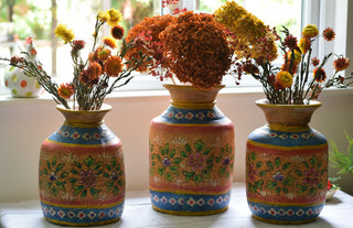 Hand-Painted Honey-Gold Indian Decorative Pot | Original Decorative Vessel
