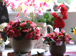 Lilac Ceramic Pot with Pink Floral Display