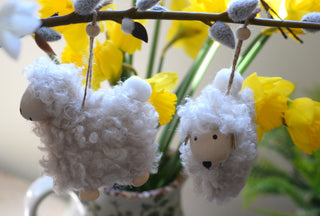 Curly Wool Sheep Ornament with Adjustable Wooden Bead – Hanging Decor