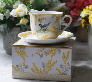Golden Mimosa & Blue Tit 370ml  Cup and Saucer Set