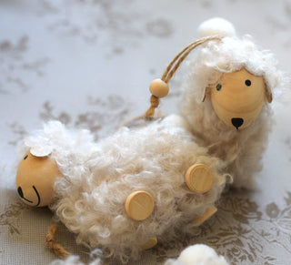 Curly Wool Sheep Ornament with Adjustable Wooden Bead – Hanging Decor