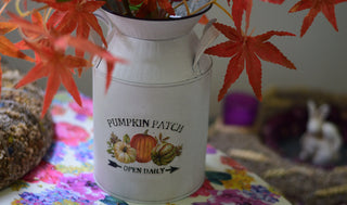 Pumpkin Patch Engraved Vintage Zinc Churn and Round Planter