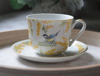 Golden Mimosa & Blue Tit 370ml  Cup and Saucer Set