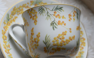 Golden Mimosa & Blue Tit 370ml  Cup and Saucer Set