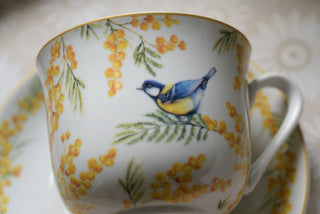 Golden Mimosa & Blue Tit 370ml  Cup and Saucer Set