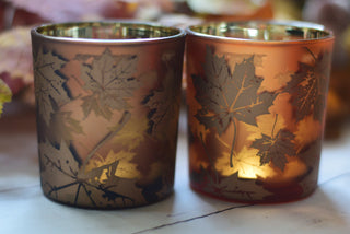 Autumn Leaf Glass Candle Holders – Brown, Orange & Red