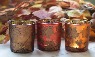 Autumn Leaf Glass Candle Holders – Brown, Orange & Red