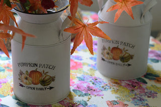 Pumpkin Patch Engraved Vintage Zinc Churn and Round Planter