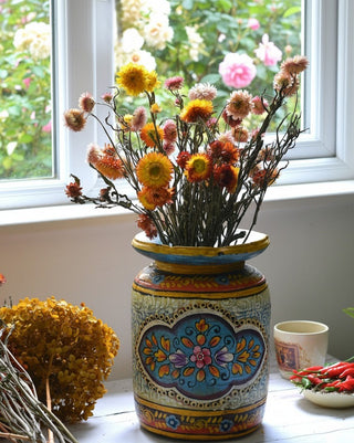 Hand-Painted Blue and Honey Indian Decorative Pot