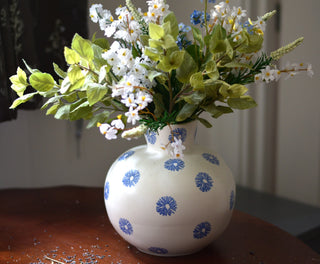 Large vase with  blue dandelions