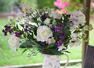 Luxury Faux Flower Arrangement in Vintage-Style Olive Jug