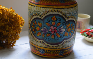 Hand-Painted Blue and Honey Indian Decorative Pot