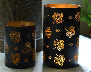 Autumn Falling Leaves Metal Candle Holders – Two Sizes